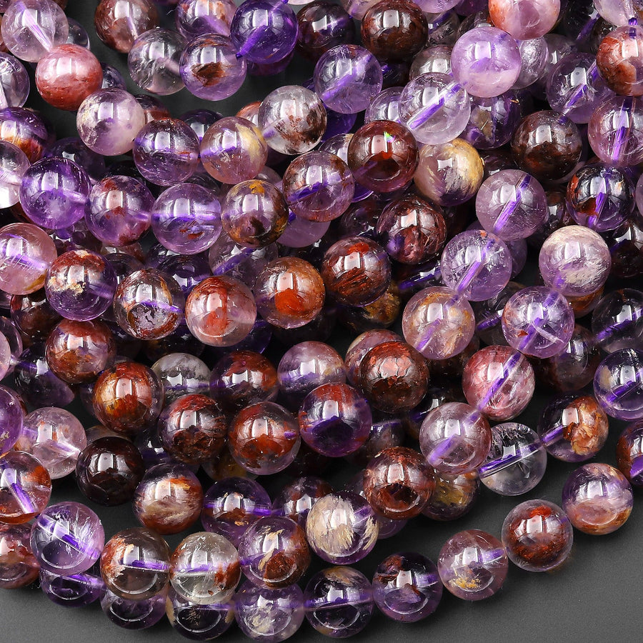 Super 7 Crystal Element Natural Phantom Amethyst Cacoxenite Round Beads 4mm 6mm 8mm 10mm 12mm Round Beads Powerful Healing Stone 15.5" Strand