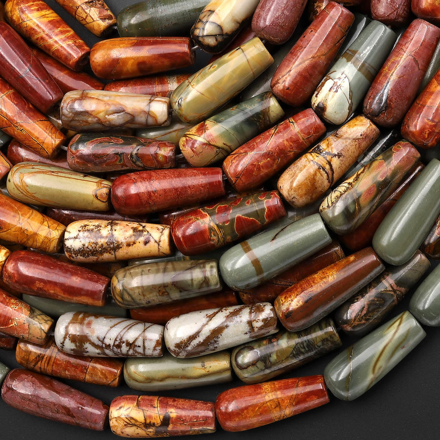 Natural Red Creek Jasper Long Teardrop Beads Aka Multi Color Picasso Jasper 15.5" Strand