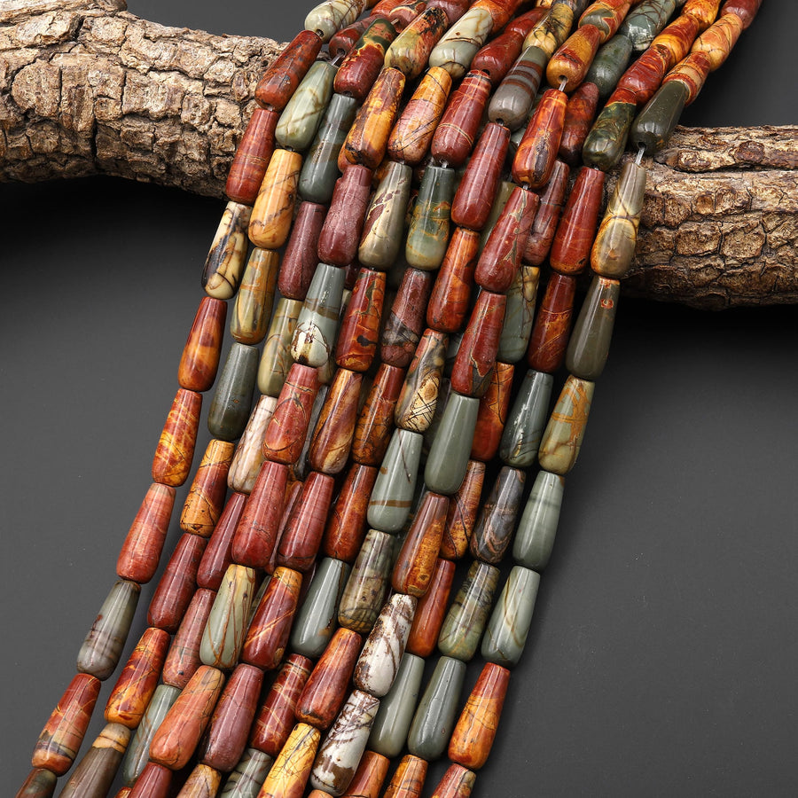 Natural Red Creek Jasper Long Teardrop Beads Aka Multi Color Picasso Jasper 15.5" Strand