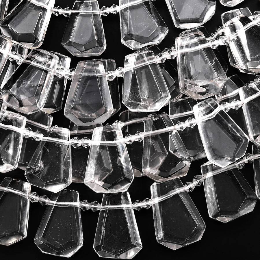 Natural Rock Crystal Quartz Faceted Trapezoid Tapered Teardrop Top Side Drilled Healing Crystal Beads 15.5" Strand