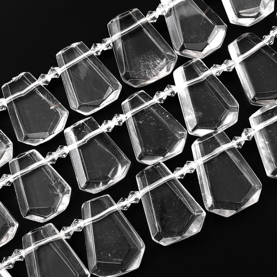 Natural Rock Crystal Quartz Faceted Trapezoid Tapered Teardrop Top Side Drilled Healing Crystal Beads 15.5" Strand