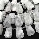 Natural Silvery White Gray Moonstone Faceted Trapezoid Rectangle Beads Side Drilled Tapered Teardrop Shape Cut Focal Pendant 15.5" Strand