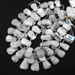 Natural Silvery White Gray Moonstone Faceted Trapezoid Rectangle Beads Side Drilled Tapered Teardrop Shape Cut Focal Pendant 15.5" Strand