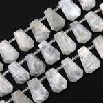 Natural Silvery White Gray Moonstone Faceted Trapezoid Rectangle Beads Side Drilled Tapered Teardrop Shape Cut Focal Pendant 15.5" Strand