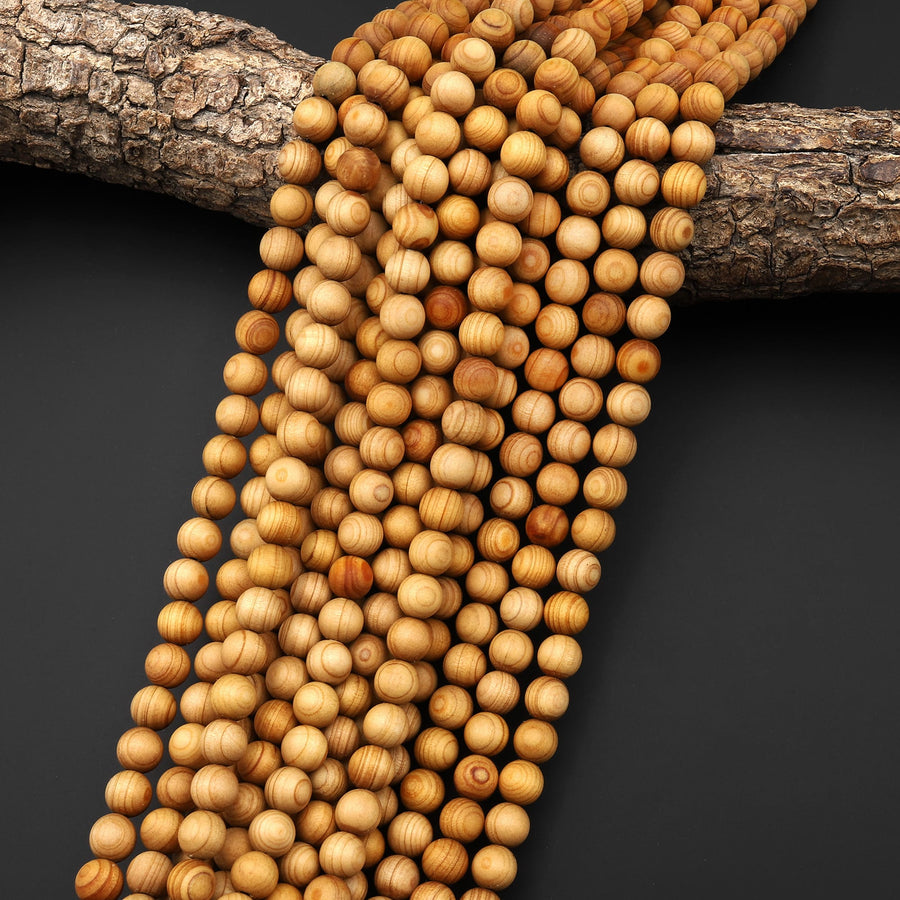 Real Natural Golden Sandalwood Beads 4mm 6mm 8mm 10mm 12mm 14mm Aromatic Pure Wood Great For Mala Prayer Meditation Therapy 15.5" Strand