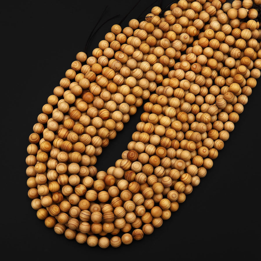 Real Natural Golden Sandalwood Beads 4mm 6mm 8mm 10mm 12mm 14mm Aromatic Pure Wood Great For Mala Prayer Meditation Therapy 15.5" Strand