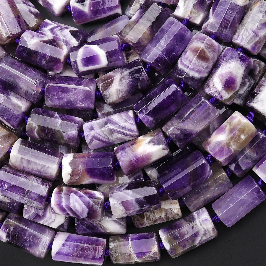 Faceted Natural Chevron Amethyst Tube Beads 16x10mm 15.5" Strand