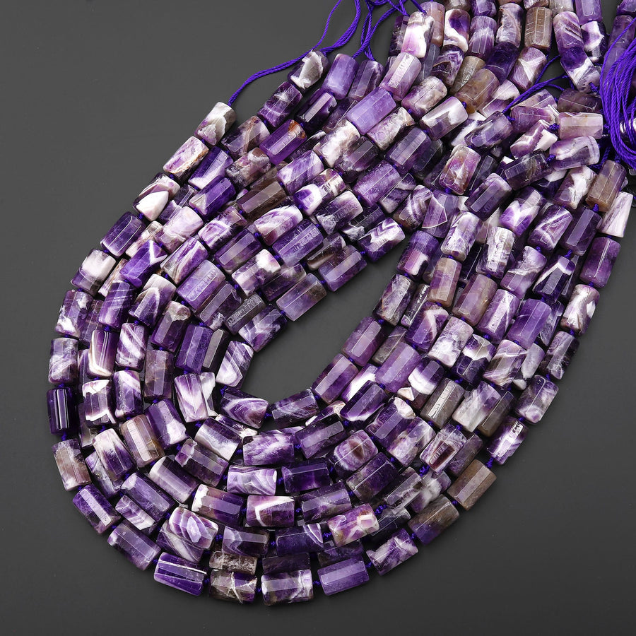 Faceted Natural Chevron Amethyst Tube Beads 16x10mm 15.5" Strand