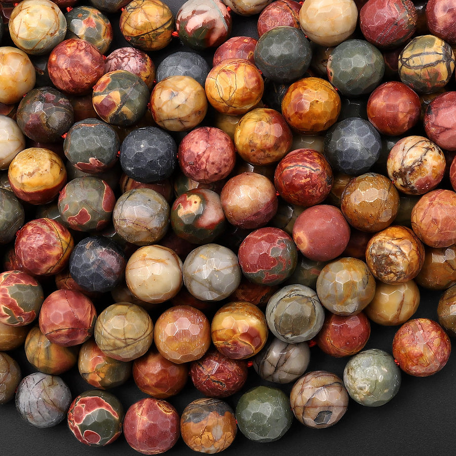 Matte Faceted Red Creek Jasper Beads 4mm 6mm 8mm 10mm Round Aka Multicolor Picasso Jasper 15.5" Strand