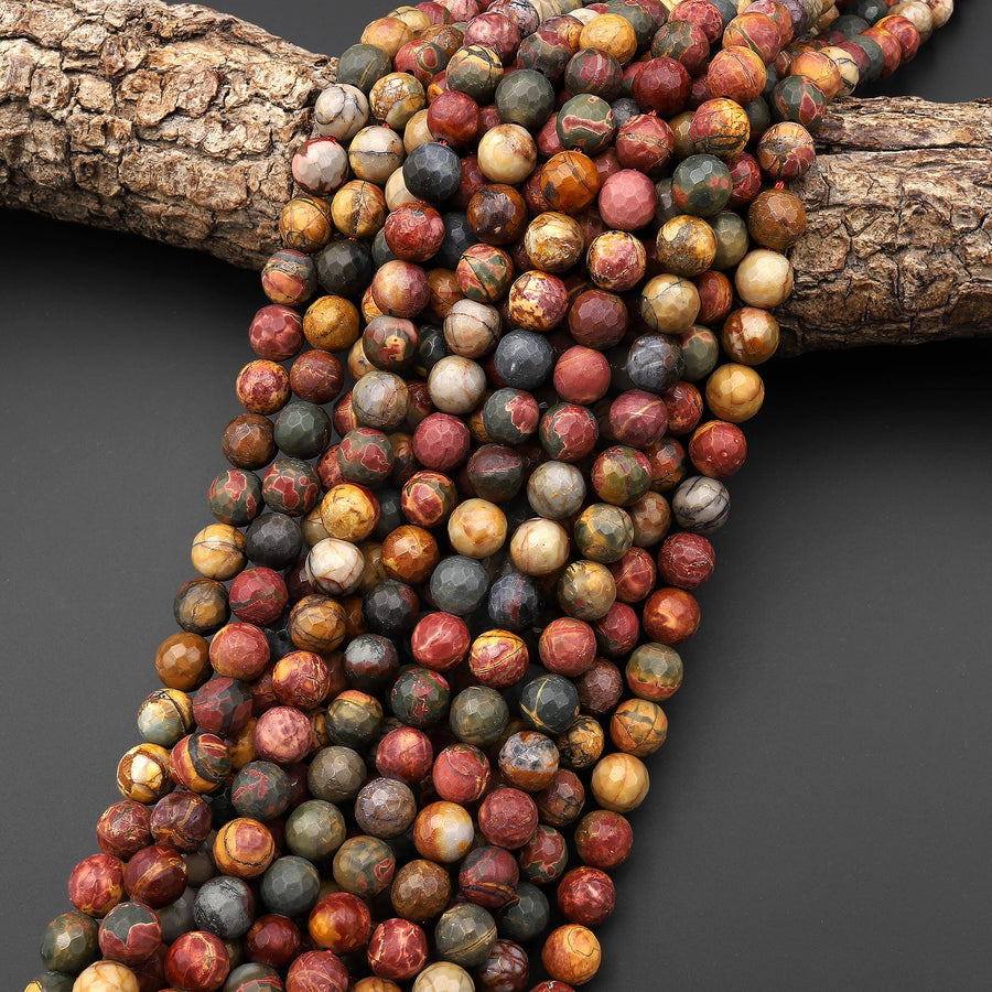 Matte Faceted Red Creek Jasper Beads 4mm 6mm 8mm 10mm Round Aka Multicolor Picasso Jasper 15.5" Strand