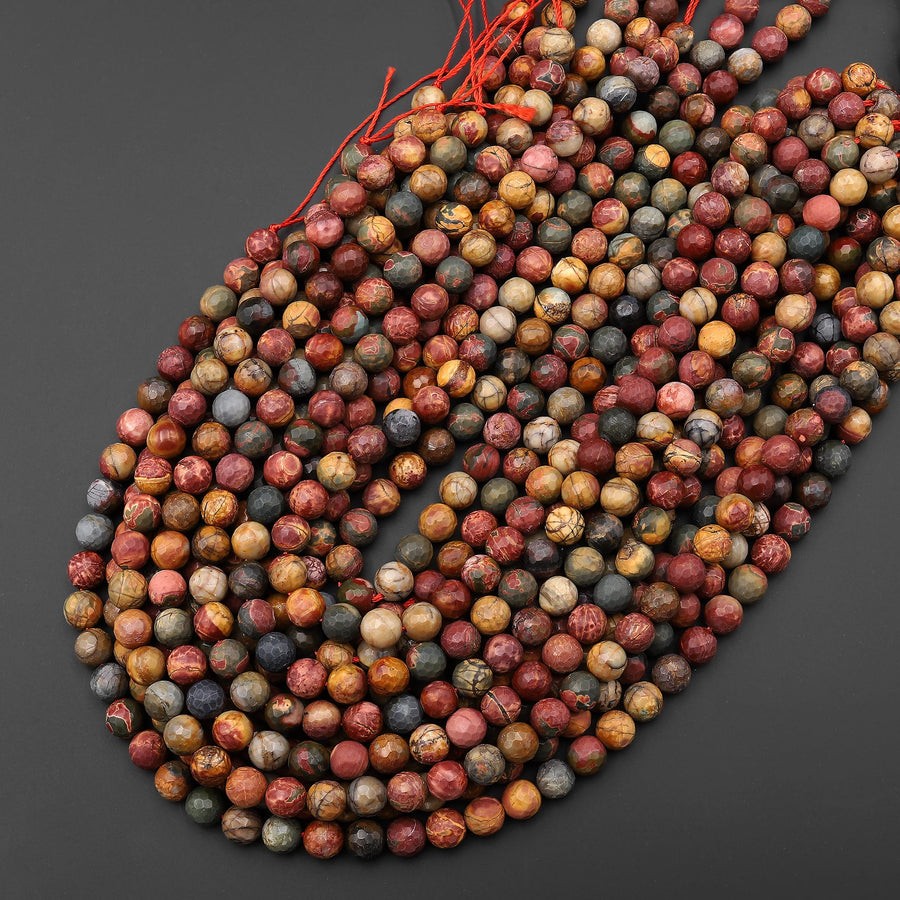 Matte Faceted Red Creek Jasper Beads 4mm 6mm 8mm 10mm Round Aka Multicolor Picasso Jasper 15.5" Strand
