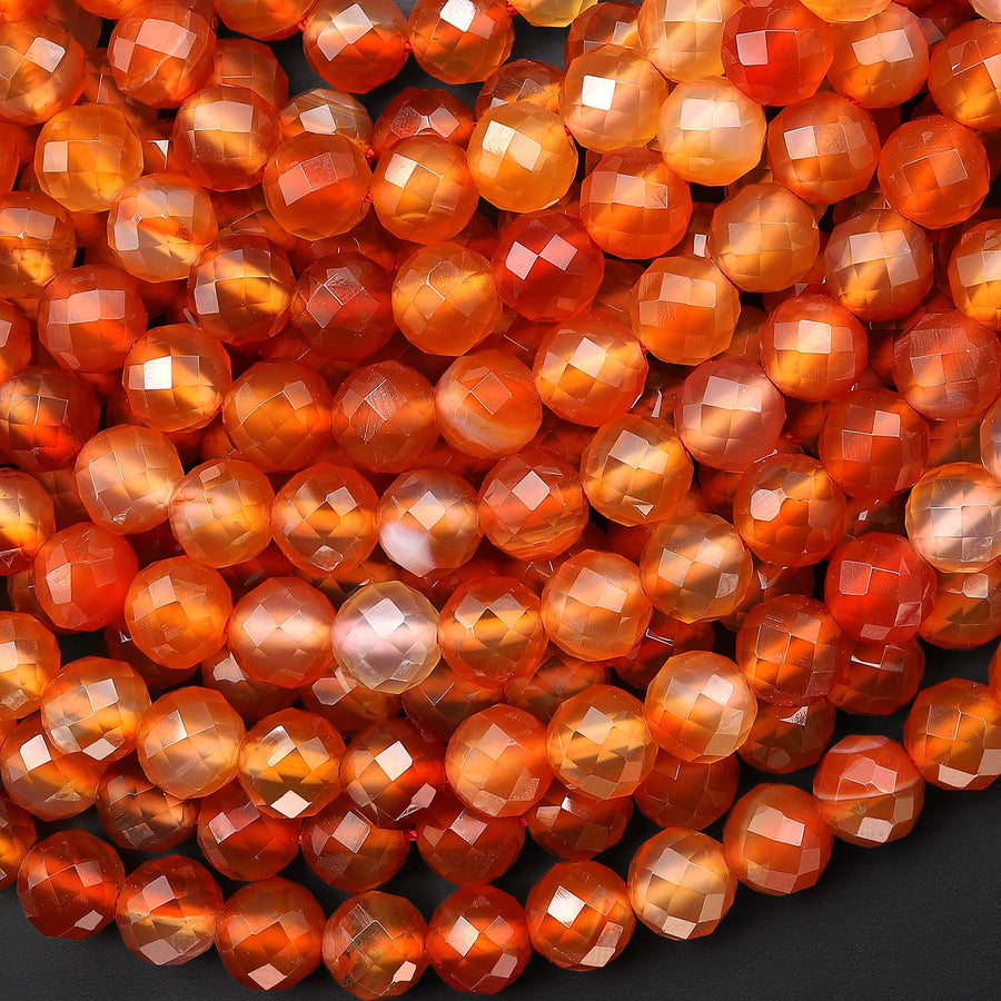 AAA Faceted Natural Fiery Orange Red Carnelian 4mm 6mm 8mm 10mm Round Beads Gemstone 15.5" Strand