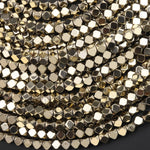 Titanium Pyrite 2mm 3mm 4mm 6mm Hexagon Square Cube Dice Beads High Quality Plain Cubes Sparkling Pyrite Natural Gemstone Beads 15.5" Strand