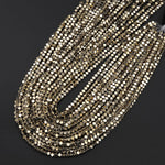 Titanium Pyrite 2mm 3mm 4mm 6mm Hexagon Square Cube Dice Beads High Quality Plain Cubes Sparkling Pyrite Natural Gemstone Beads 15.5" Strand