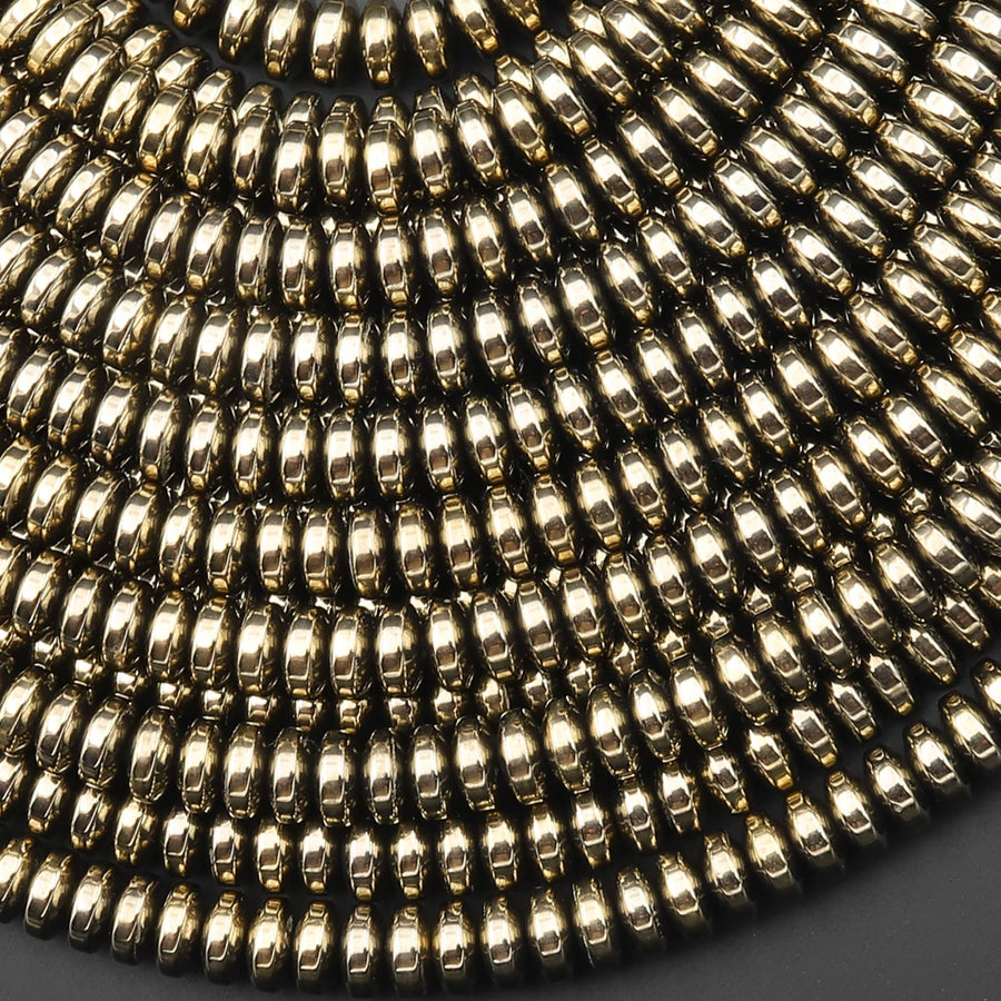 Titanium Pyrite 2mm 3mm 4mm 6mm 8mm Smooth Rondelle Heishi Beads 15.5" Strand