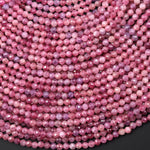 Genuine Natural Pink Red Ruby Faceted 2mm 3mm Gemstone Round Beads 15.5" Strand