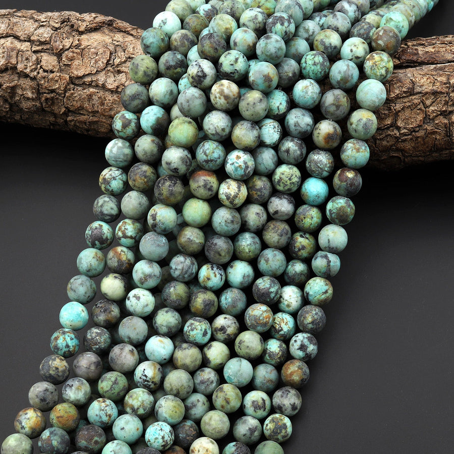 Matte Natural African Turquoise 4mm 6mm 8mm 10mm 12mm Round Beads  15.5" Strand