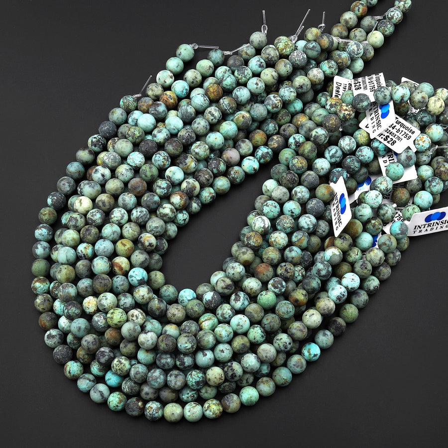 Matte Natural African Turquoise 4mm 6mm 8mm 10mm 12mm Round Beads  15.5" Strand