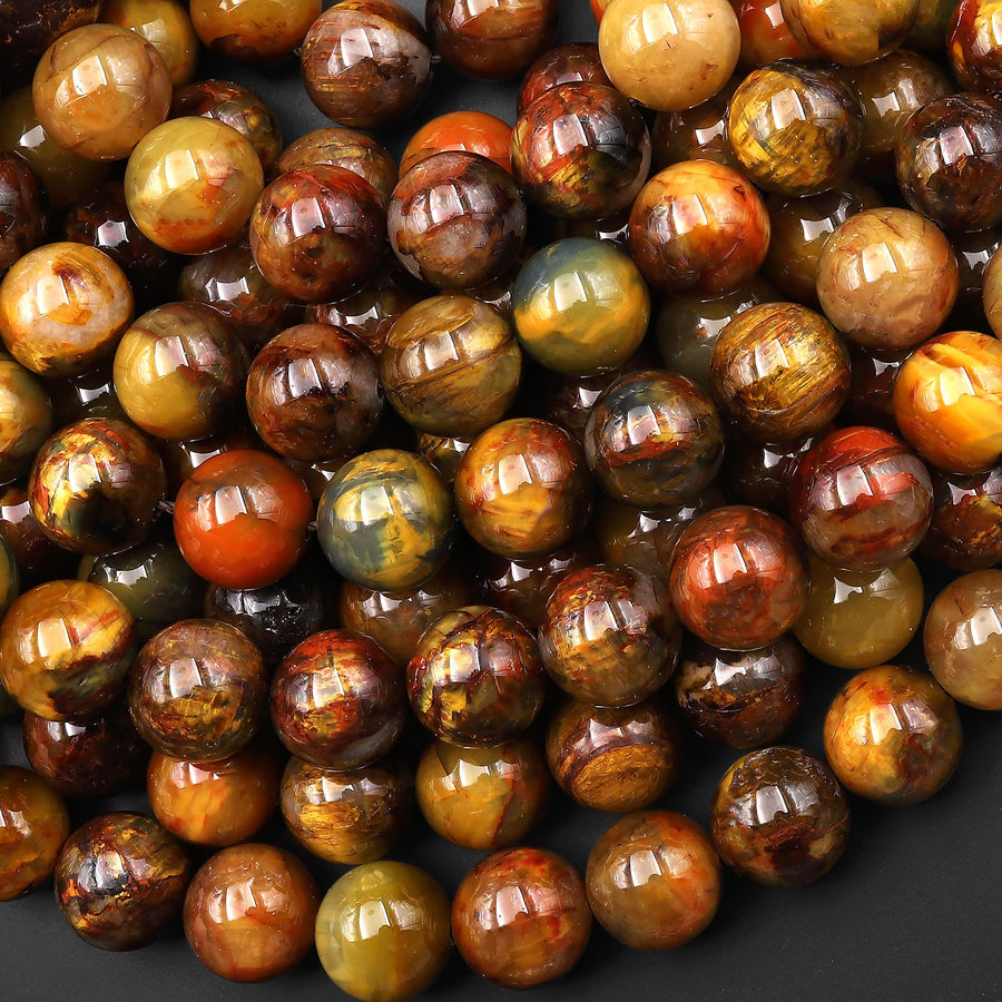 AAA Natural Golden Red Pietersite 10mm 12mm 14mm 16mm 18mm Round Beads 15.5" Strand