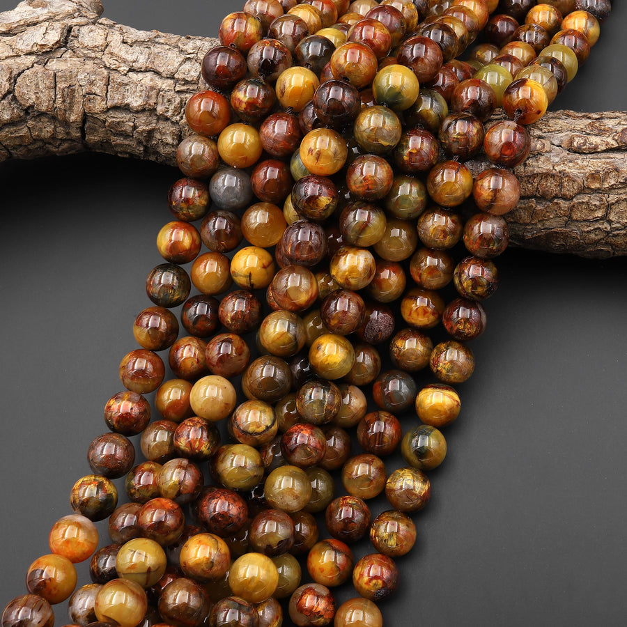 AAA Natural Golden Red Pietersite 10mm 12mm 14mm 16mm 18mm Round Beads 15.5" Strand