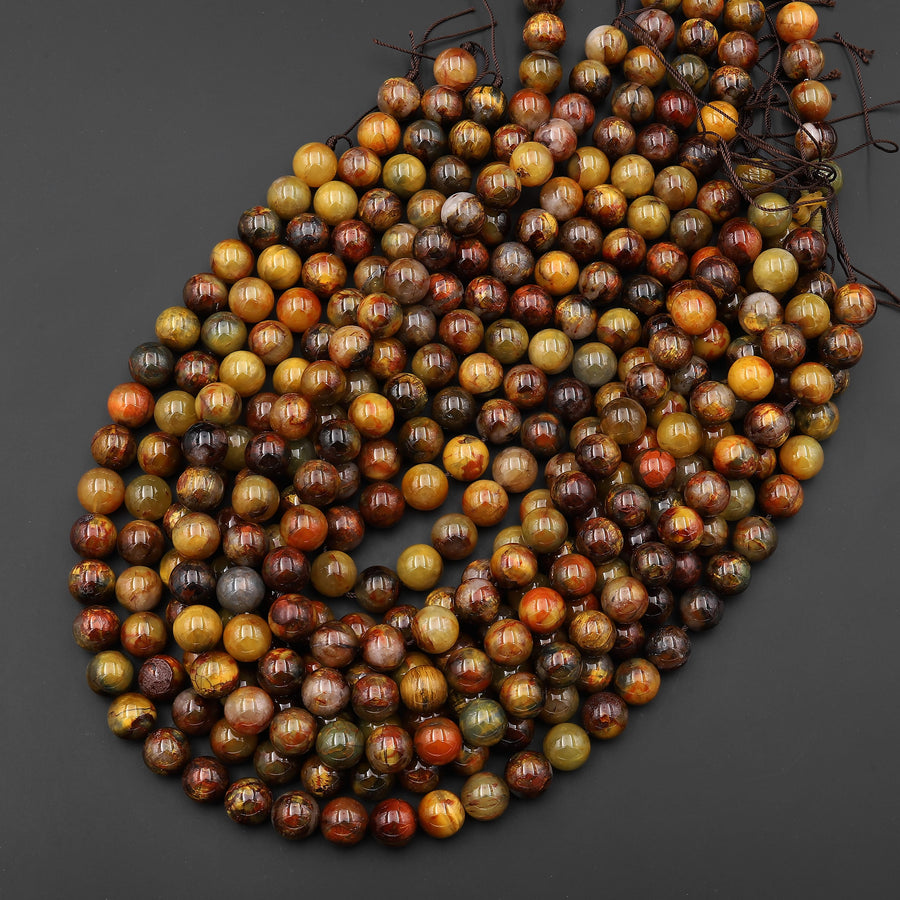 AAA Natural Golden Red Pietersite 10mm 12mm 14mm 16mm 18mm Round Beads 15.5" Strand