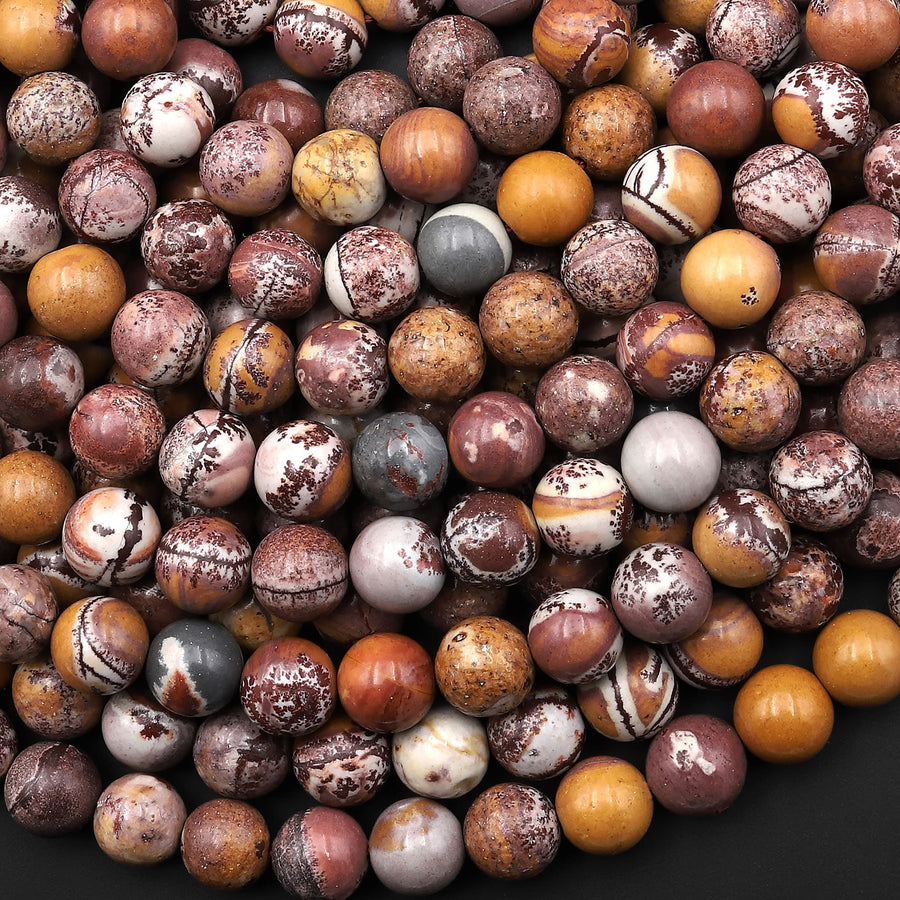Natural Sonora Dendritic Rhyolite 4mm 6mm 8mm Smooth Round Beads 15.5" Strand