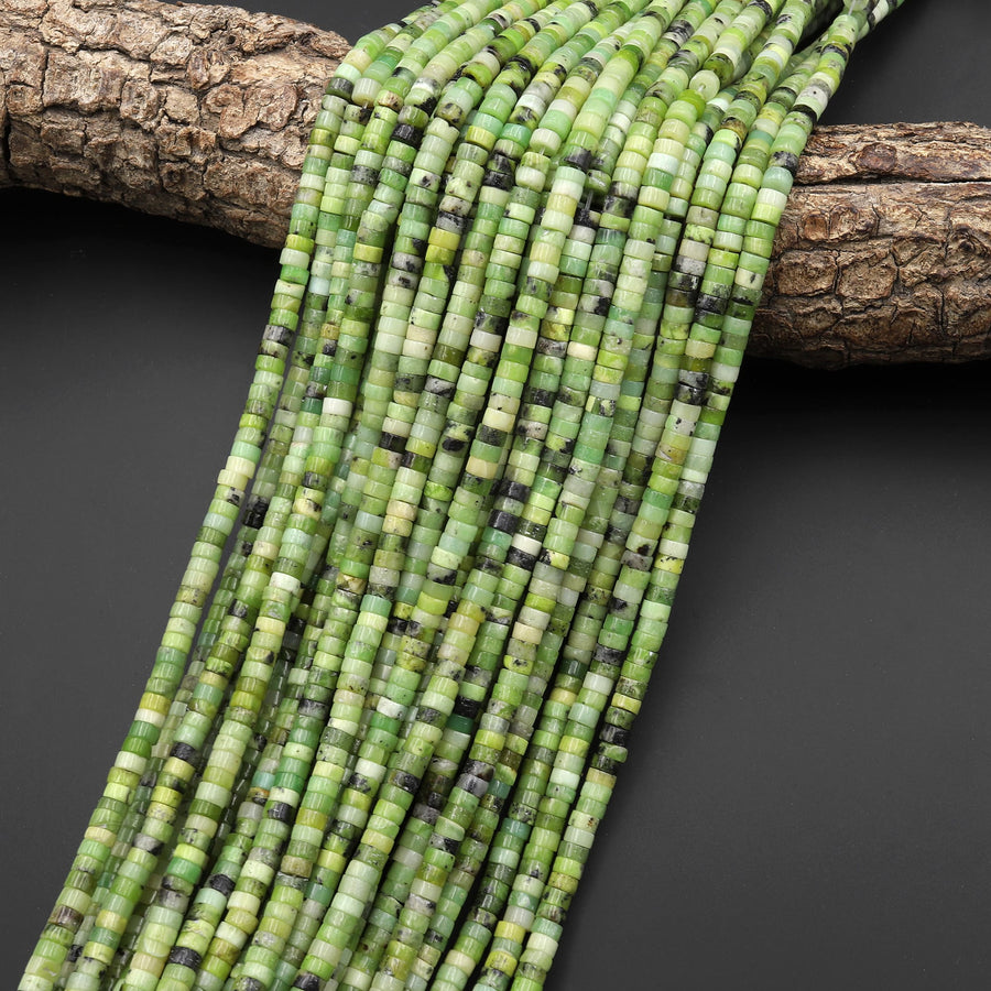 Natural African Green Chrysoprase 4mm Heishi Rondelle Beads 15.5" Strand