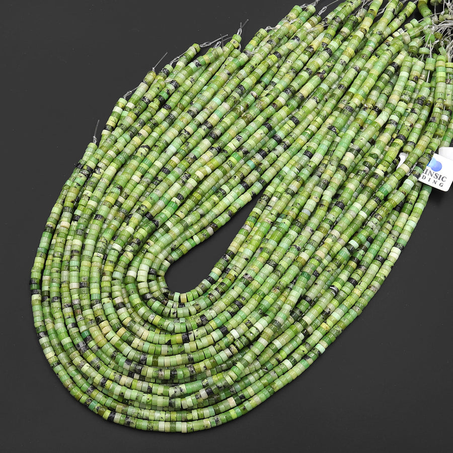 Natural African Green Chrysoprase 4mm Heishi Rondelle Beads 15.5" Strand