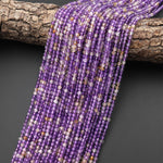 Faceted Natural Ametrine 2mm 3mm Round Beads Micro Laser Diamond Cut Gemstone 15.5" Strand