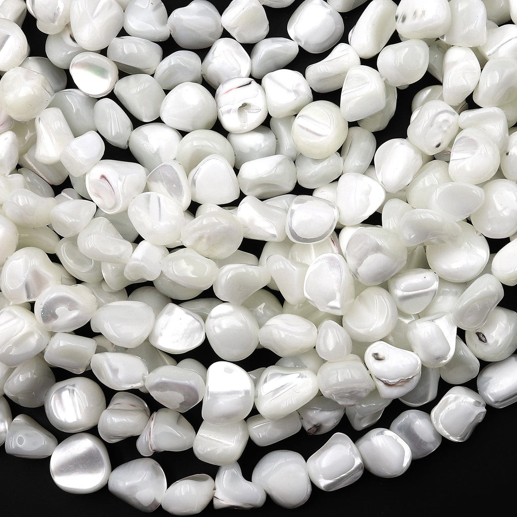 Natural White Mother of Pearl Nugget Beads Iridescent Shell 15.5" Strand