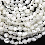 Natural White Mother of Pearl Nugget Beads Iridescent Shell 15.5" Strand