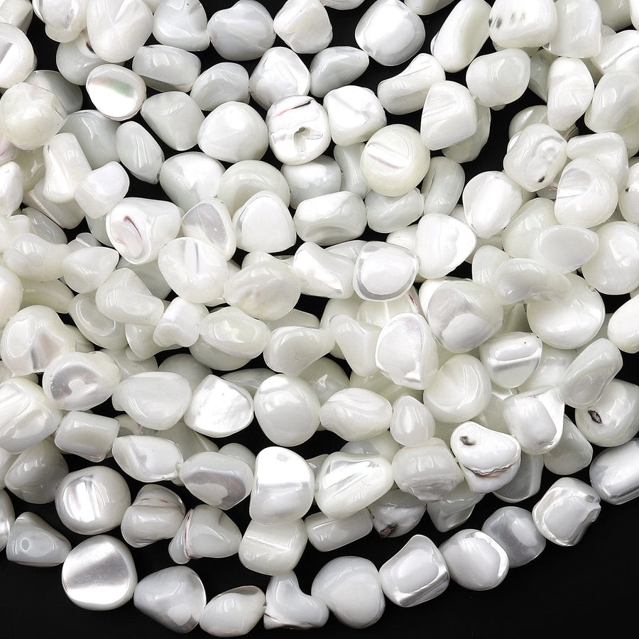 Natural White Mother of Pearl Nugget Beads Iridescent Shell 15.5" Strand