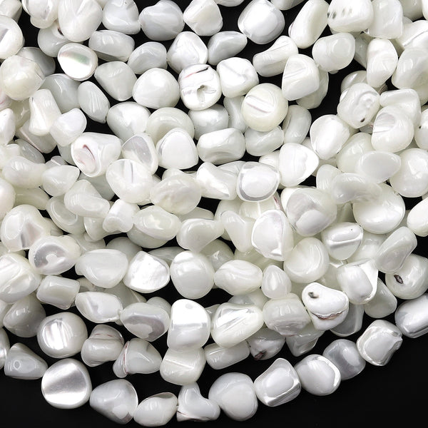 Natural White Mother of Pearl Nugget Beads Iridescent Shell 15.5" Strand