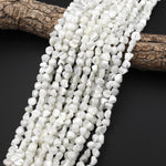 Natural White Mother of Pearl Nugget Beads Iridescent Shell 15.5" Strand