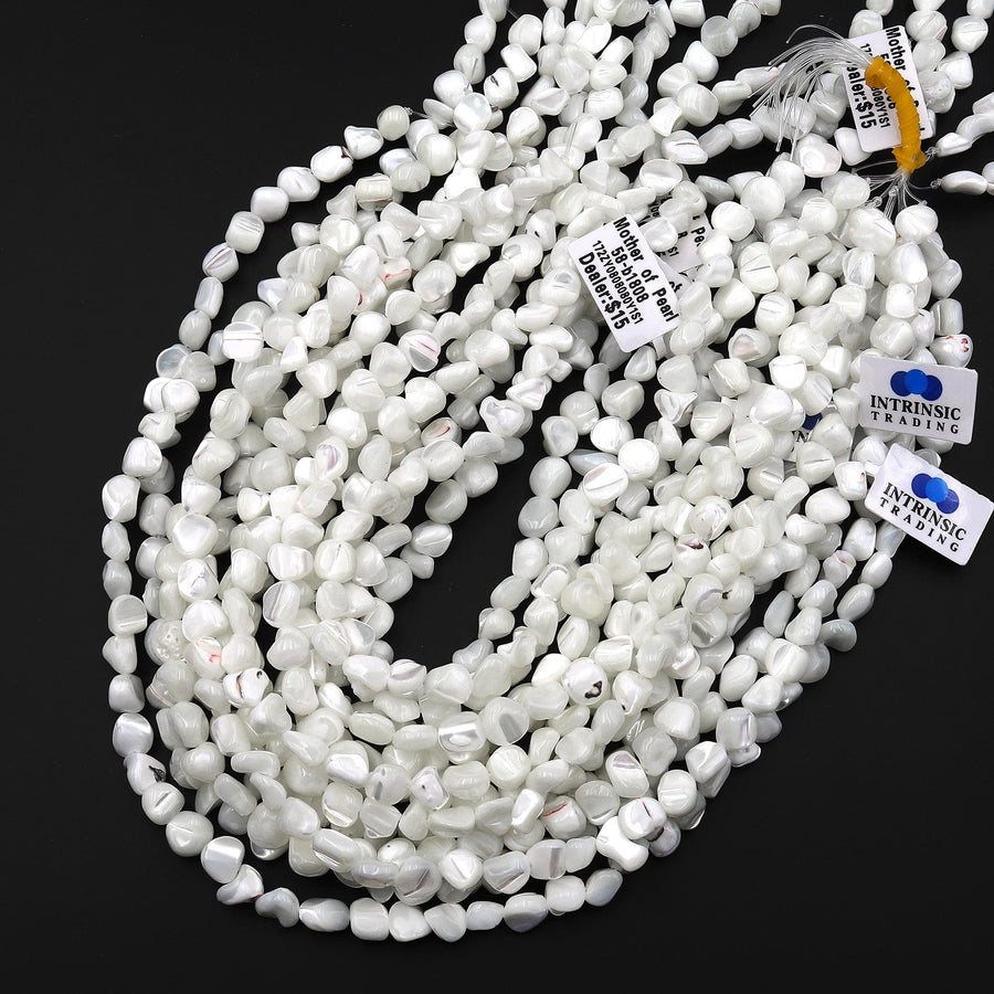 Natural White Mother of Pearl Nugget Beads Iridescent Shell 15.5" Strand