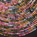 AAA Natural Tourmaline Faceted 3mm Round Multicolor Pink Green Blue Yellow Ombre Gemstone Beads 15.5" Strand
