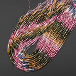 AAA Natural Tourmaline Faceted 3mm Round Multicolor Pink Green Blue Yellow Ombre Gemstone Beads 15.5" Strand