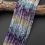 Natural Rainbow Fluorite Faceted 4mm 6mm Round Beads Micro Laser Cut Purple Green Gemstone 15.5" Strand
