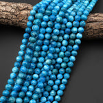 AAA Natural Heavenly Blue Apatite 4mm 6mm 8mm 10mm Round Beads 15.5" Strand