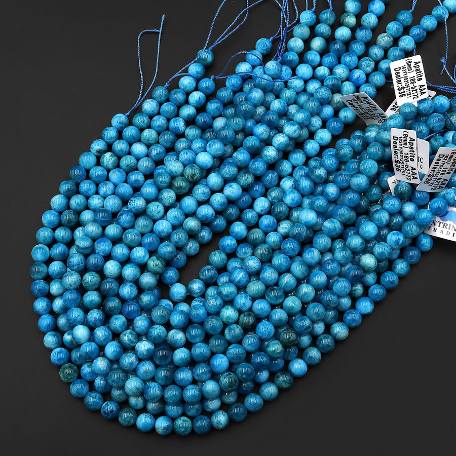 AAA Natural Heavenly Blue Apatite 4mm 6mm 8mm 10mm Round Beads 15.5" Strand