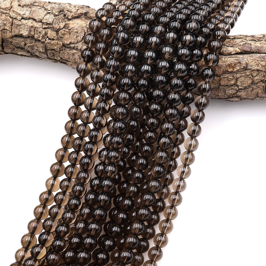 Natural Smoky Quartz Round Beads 4mm 6mm 8mm 10mm 12mm Real Natural Quartz High Quality Gemstone 15.5" Strand