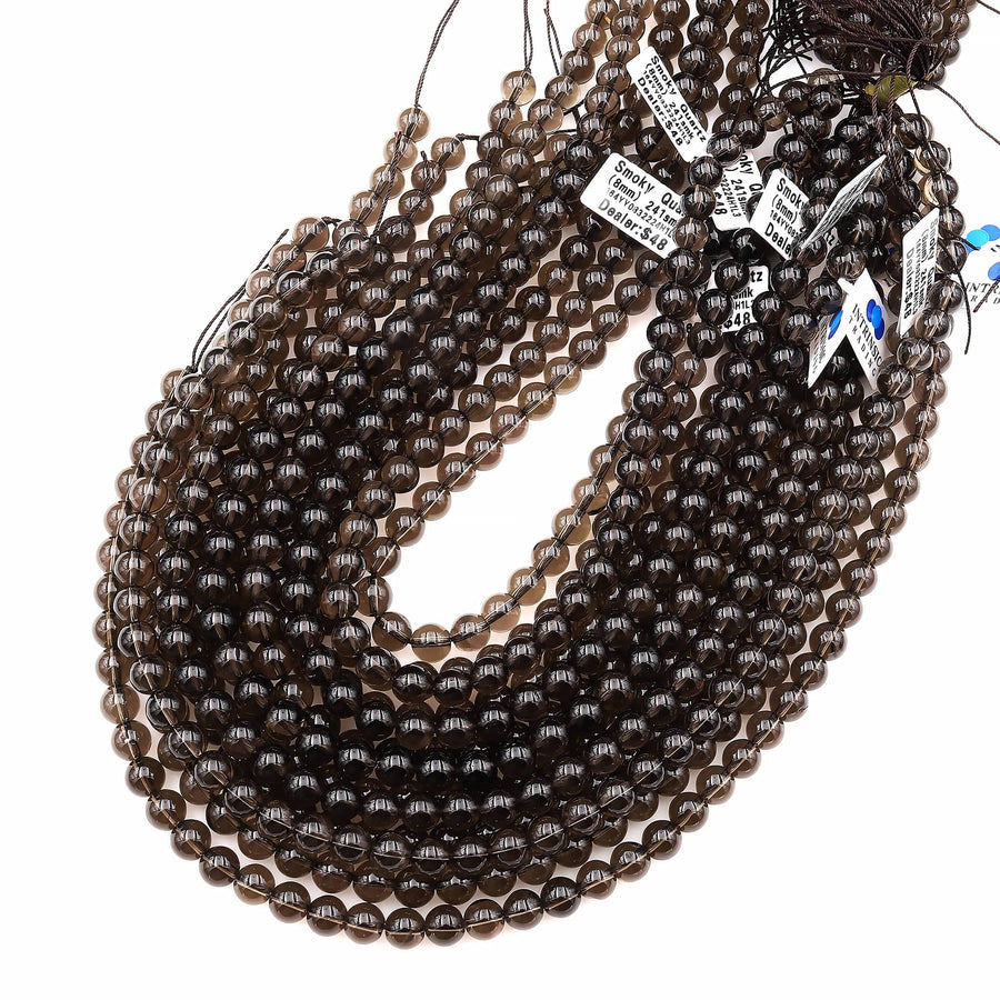 Natural Smoky Quartz Round Beads 4mm 6mm 8mm 10mm 12mm Real Natural Quartz High Quality Gemstone 15.5" Strand