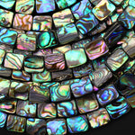 AAA Genuine Natural Abalone Shell 8mm 10mm 14mm 16mm Rectangle Beads Iridescent Rainbow Glow Blue Green Red Pink Flashes 15.5" Strand
