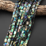 AAA Genuine Natural Abalone Shell 8mm 10mm 14mm 16mm Rectangle Beads Iridescent Rainbow Glow Blue Green Red Pink Flashes 15.5" Strand