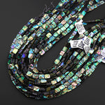 AAA Genuine Natural Abalone Shell 8mm 10mm 14mm 16mm Rectangle Beads Iridescent Rainbow Glow Blue Green Red Pink Flashes 15.5" Strand