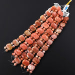 Double Drilled Natural Peach Red Fossil Coral 20x15mm Rectangle Bracelet Gemstone Beads 8" Strand