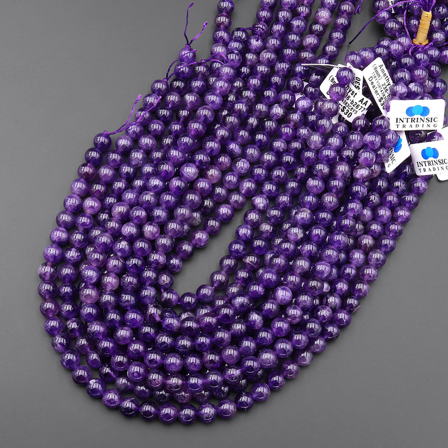 Natural Deep Purple Amethyst 3mm 4mm 6mm 8mm 10mm 12mm 14mm Round Beads High Quality AA Grade 15.5" Strand