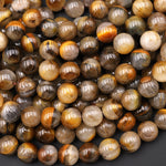 Rare Natural Bronze Tiger's Eye W/ Quartz Matrix 6mm 8mm Round Beads 15.5" Strand