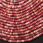 AAA Natural Petrified Pink Rhodonite 4mm Micro Faceted Thin Rondelle Gemstone Beads 15.5" Strand
