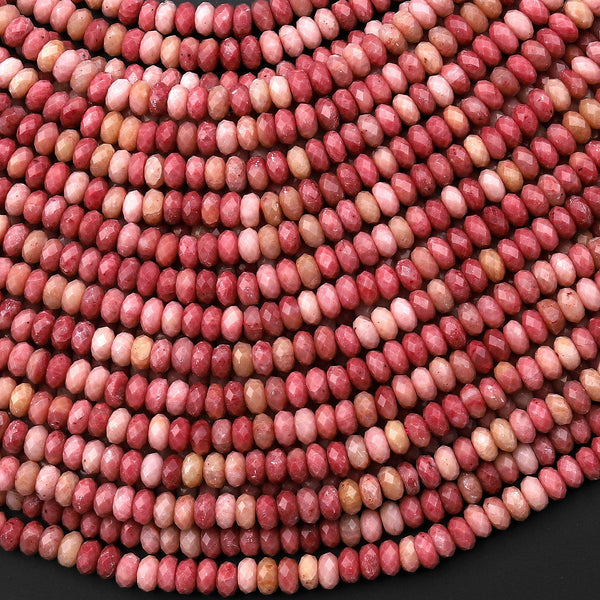 AAA Natural Petrified Pink Rhodonite 4mm Micro Faceted Thin Rondelle Gemstone Beads 15.5" Strand